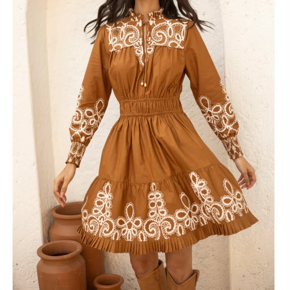 Beyond by Vera 1470 Alice Dress Small Medina Sand Brown Moroccan Victorian